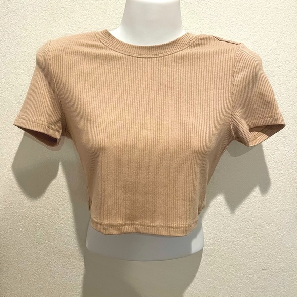 SHEIN Premium Khaki Ribbed Knit Crop Top Small(4) - Picture 2 of 12